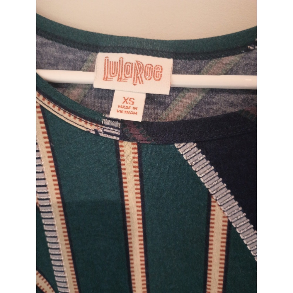 LuLaRoe XS Dress Short Sleeve High Low Swing Shift Geometric Stripe Colorblock - Picture 3 of 7